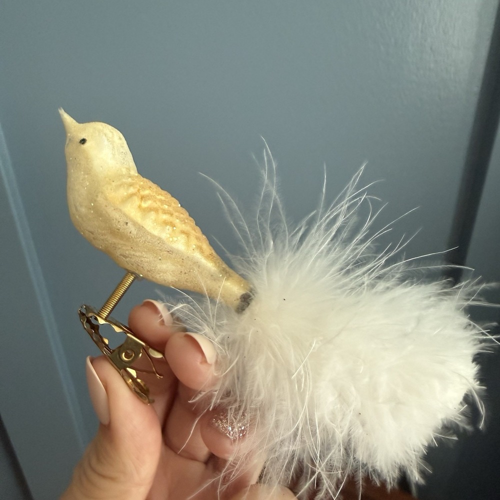 Vintage Glass Clip On Bird Ornaments 4 Cardinal Feather Tail Glitter German F/W - Picture 8 of 11